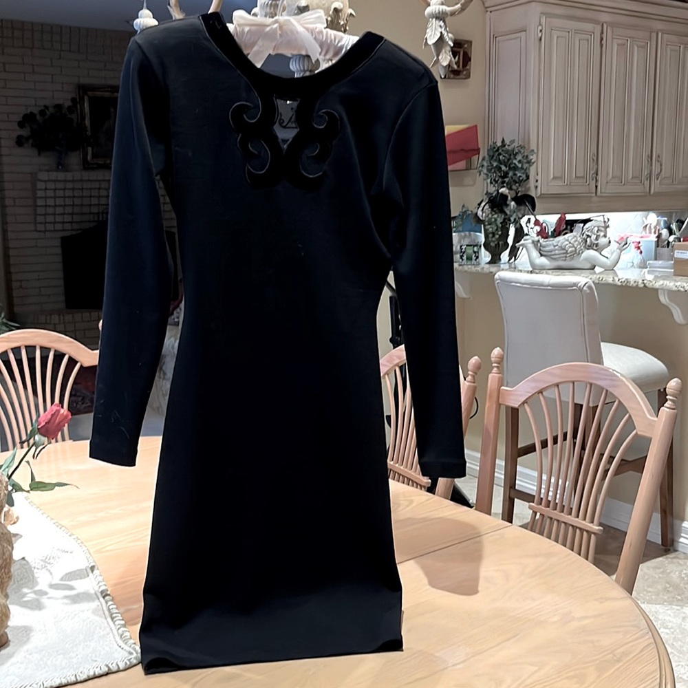 Gorgeous Black with Black Velvet Trim with Sexy Low Cut Dress